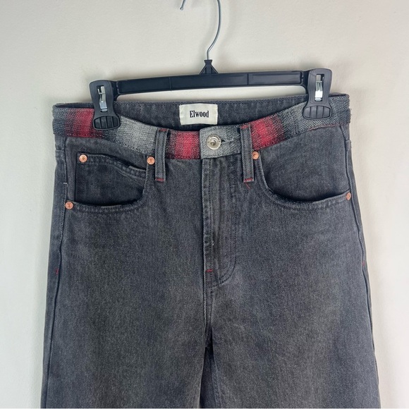 Elwood Raw Hem Flare Jeans Flannel Waist City Wash Size 28 - Picture 3 of 10